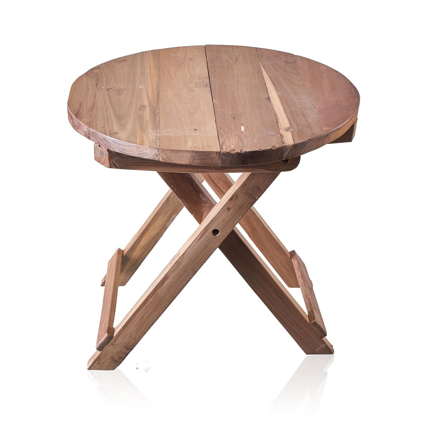 Runder Klapptisch aus recyceltem Teakholz – Handgefertigt in Bali, 50 cm
