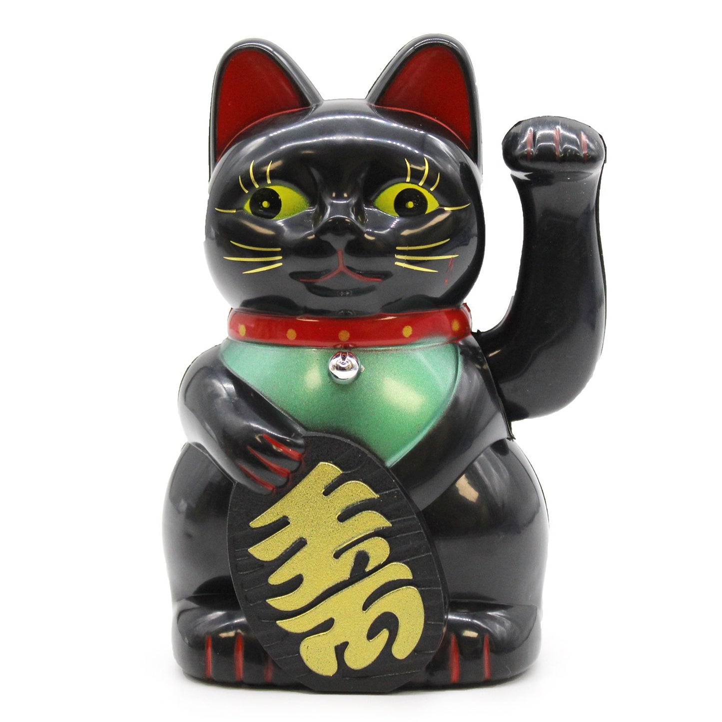 Maneki Neko Glückskatze in Schwarz - 15 cm winkende Figur aus Kunststoff