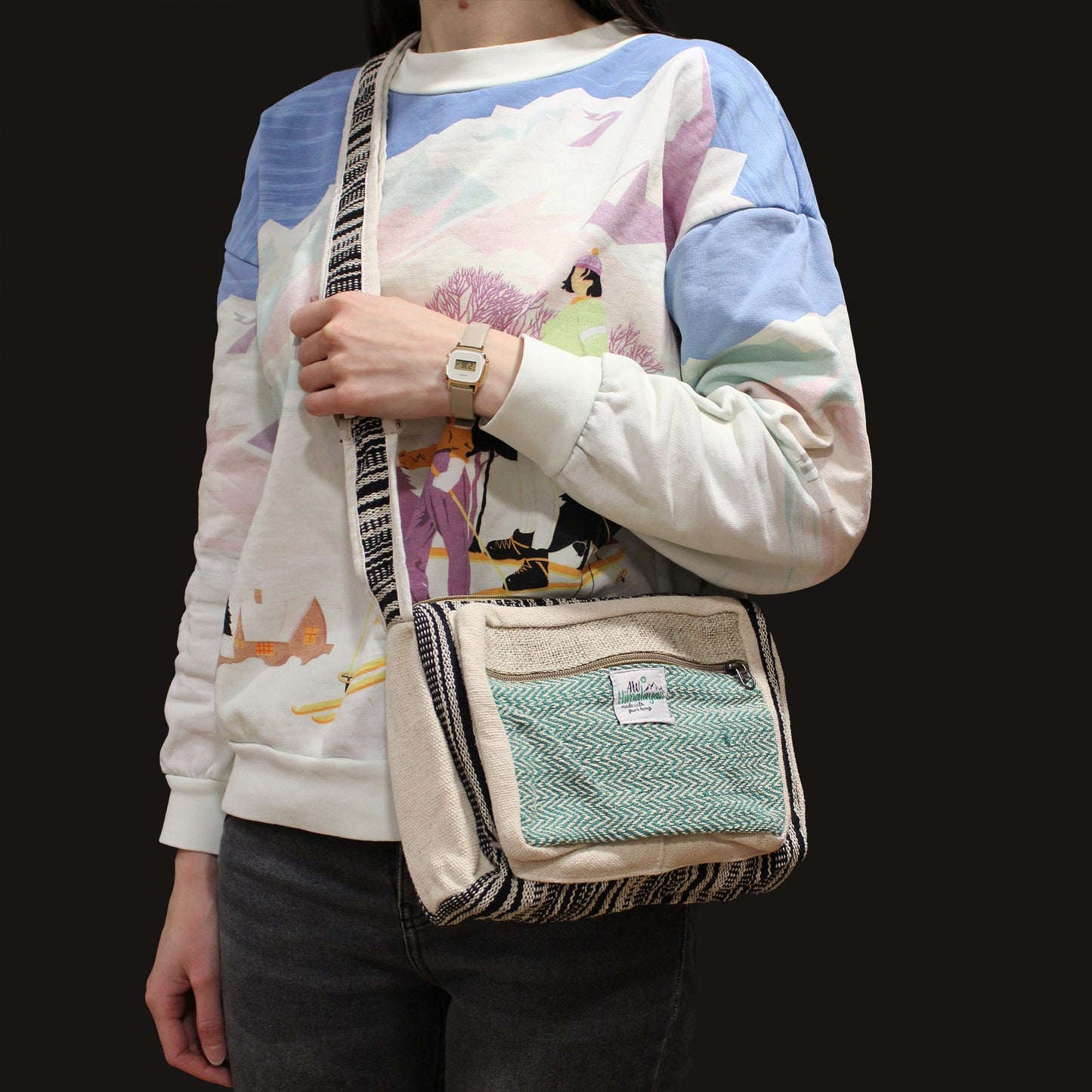 Messenger Bag Hanf-Baumwolle – Handgefertigte Schultertasche aus Nepal