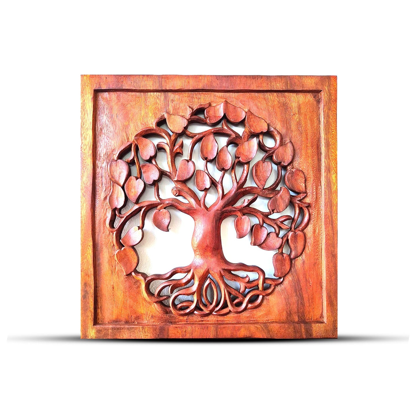 Lebensbaum Wandbild 40x40 cm - Handgeschnitztes Unikat aus Suar-Holz