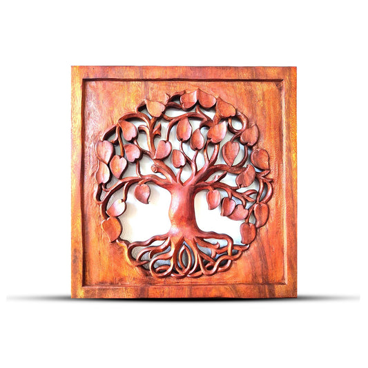 Lebensbaum Wandbild 40x40 cm - Handgeschnitztes Unikat aus Suar-Holz