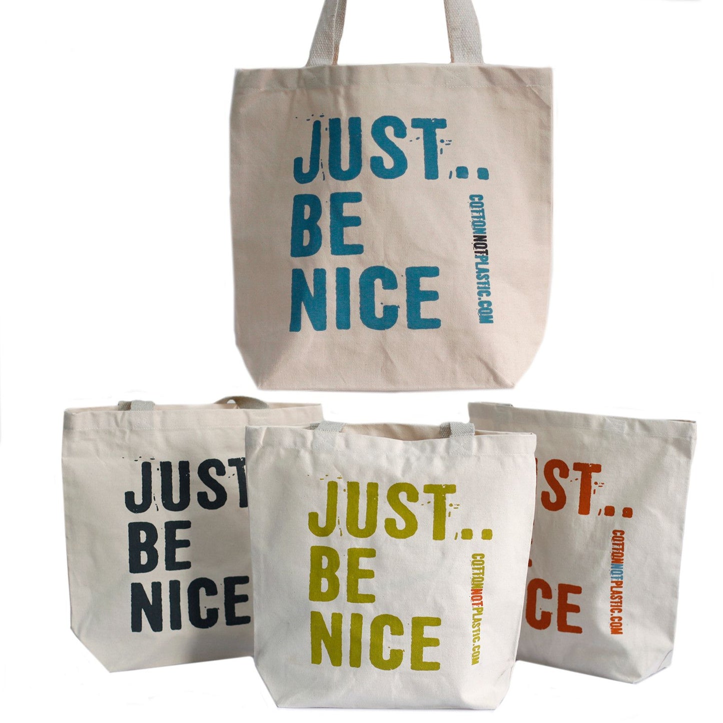 Just Be Nice Baumwolltaschen-Set (4 Stück) – Strapazierfähig & nachhaltig