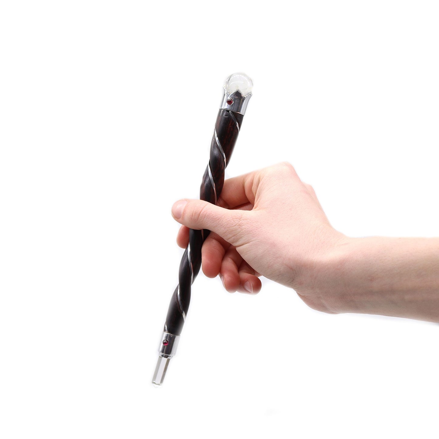 Handgefertigter Energie-Stab aus Holz & Bergkristall – Verdrehte Form