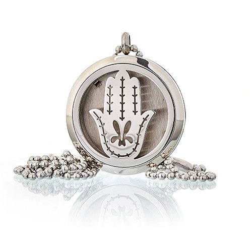 Hamsa Aromatherapie-Anhänger 30mm – Edelstahl Halskette mit 10 farbigen Duftpads