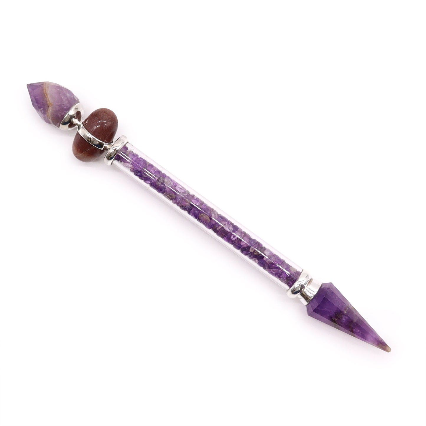 Handgefertigter Zauberstab aus Amethyst mit Shiva Lingam – Für Meditation & Energiearbeit