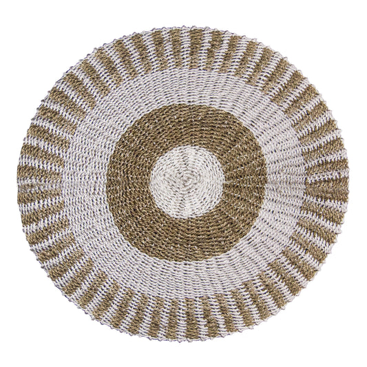 Handgewebter Rundteppich aus Seegras in Weiß & Beige, 100 cm
