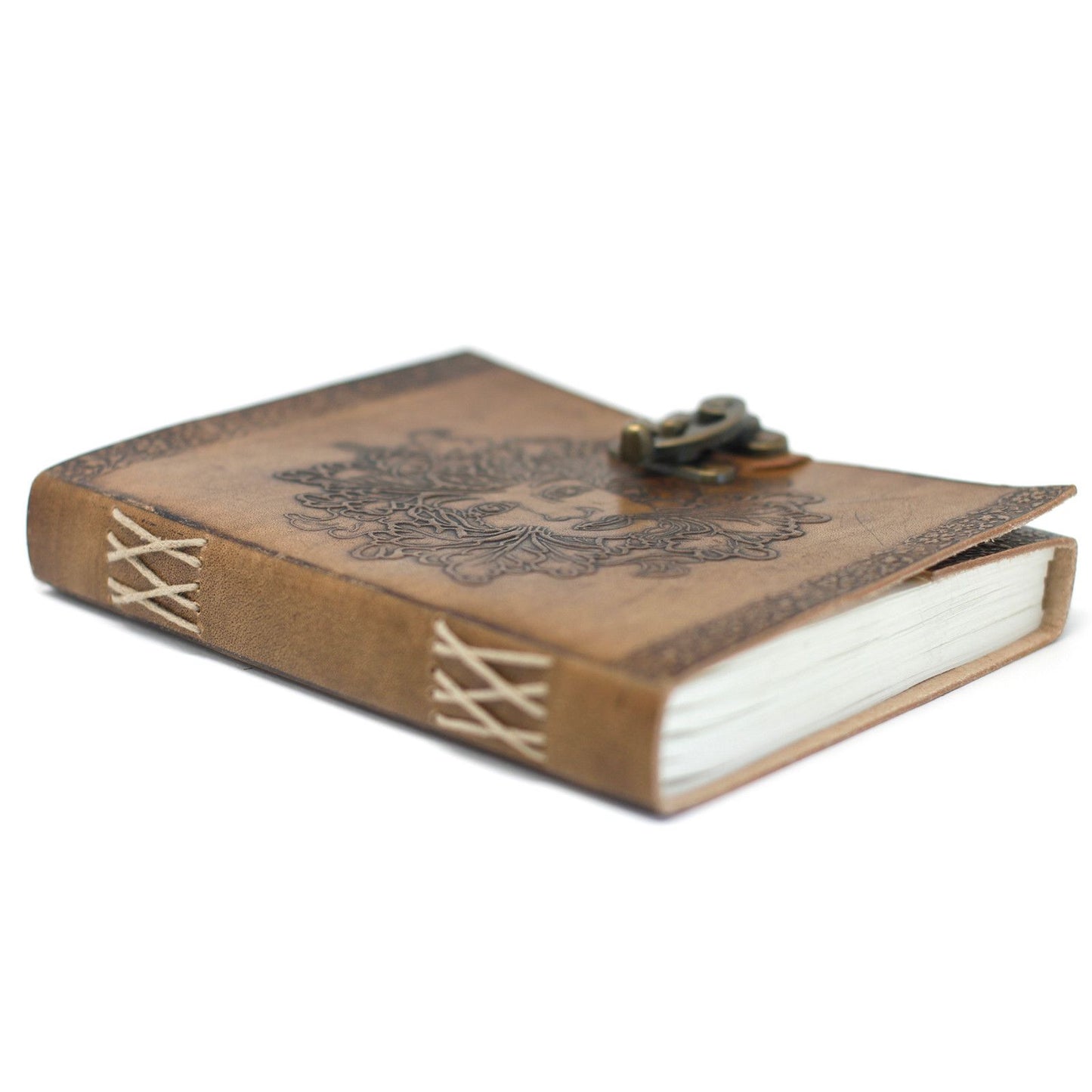 Ledernotizbuch Greenman – Handgefertigtes Skizzenbuch mit Schnallenverschluss (20 x 15 cm)