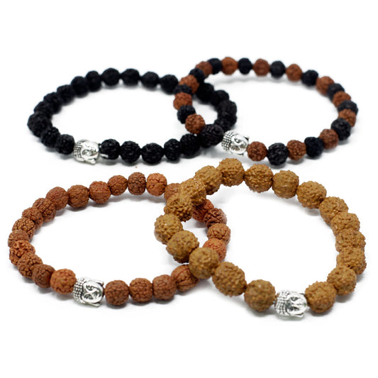 Spirituelles Armband aus Kokosholz mit Rudraksha-Perlen und Buddha-Anhänger