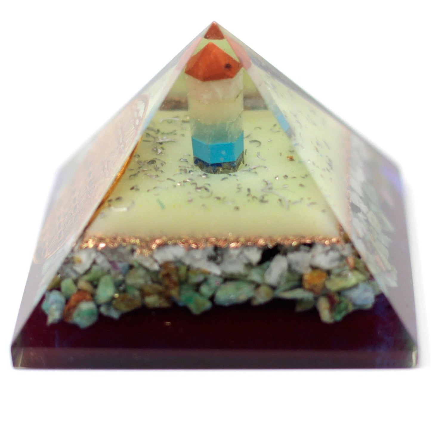 Orgonit-Pyramide mit Lebensblume – 7 cm Energiegenerator aus Edelsteinen