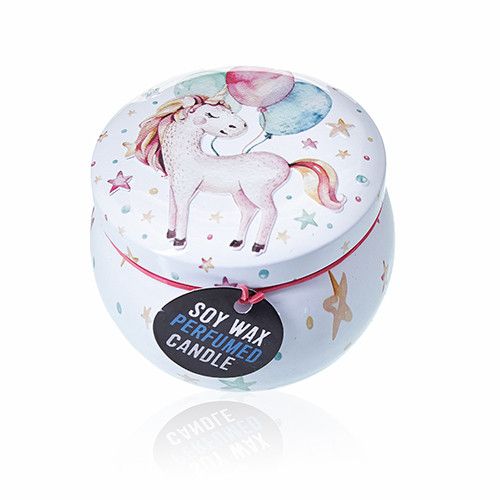 Einhorn-Duftkerze aus Sojawachs in edler Zinndose