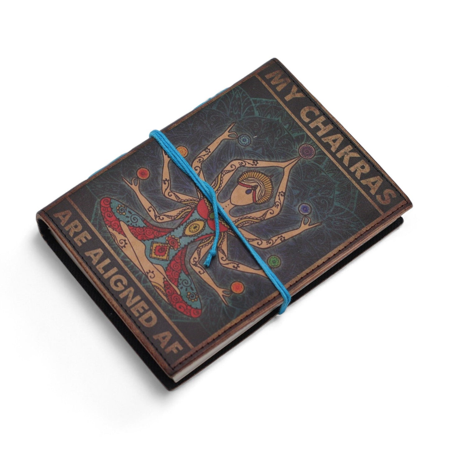 Notizbuch 'Chakra-Göttin' – Handgedrucktes Leder-Cover mit spirituellem Statement