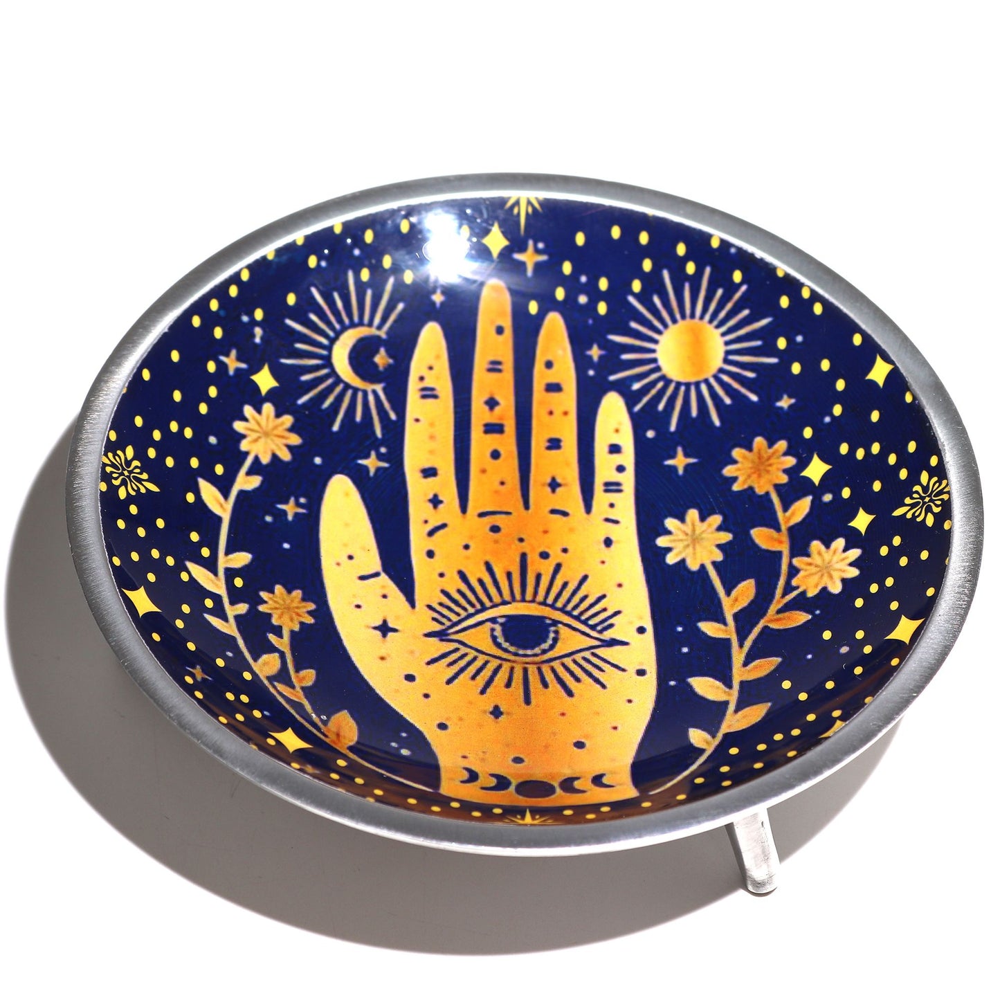 Hamsa Opferschale mit drei Beinen - Mystisches Mitternachtsblau in Emaille