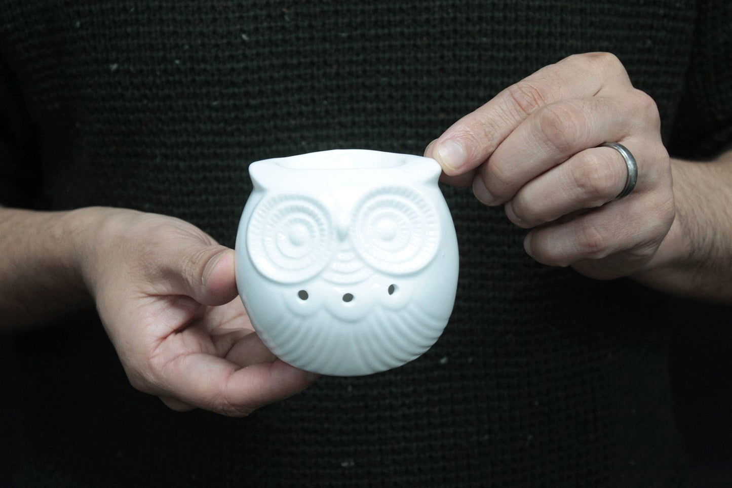 Keramik-Duftlampe mit Eulenmotiv – Weiße Dekoration für ätherische Öle