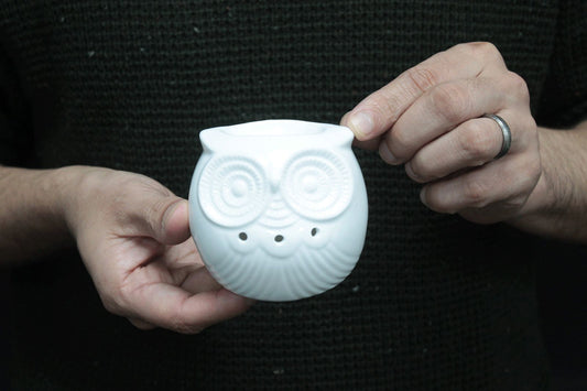 Keramik-Duftlampe mit Eulenmotiv – Weiße Dekoration für ätherische Öle