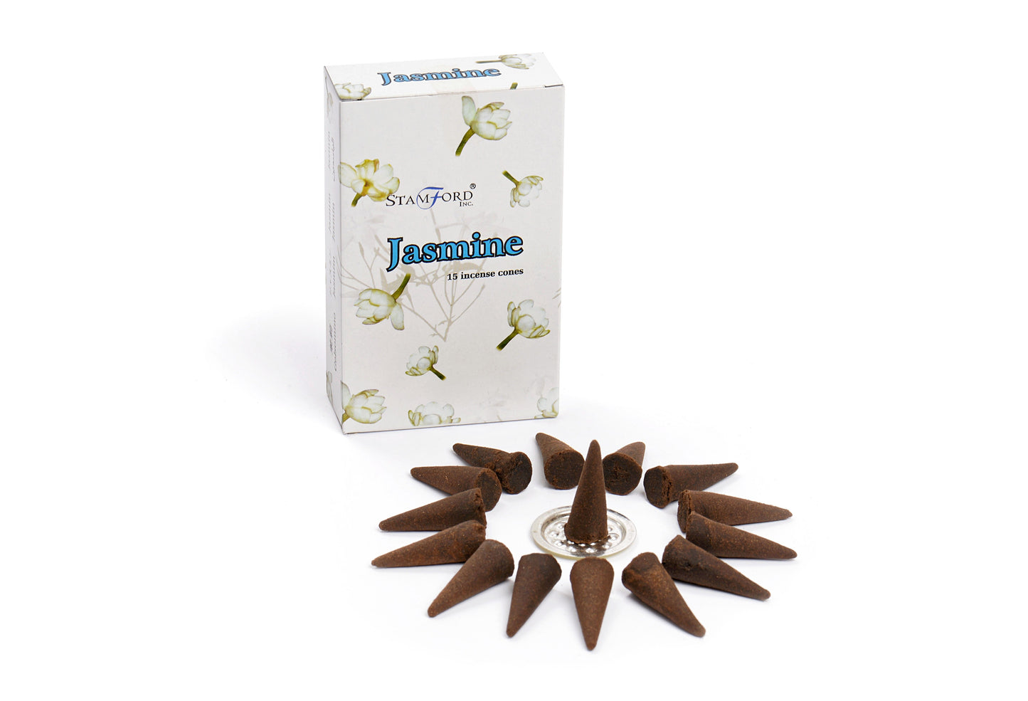 Räucherkegel Jasminblüten – 15 Stück inkl. Metallhalter