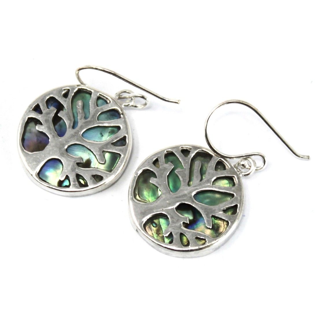 Lebensbaum Ohrringe aus Sterlingsilber mit Abalone-Intarsie - 15 mm