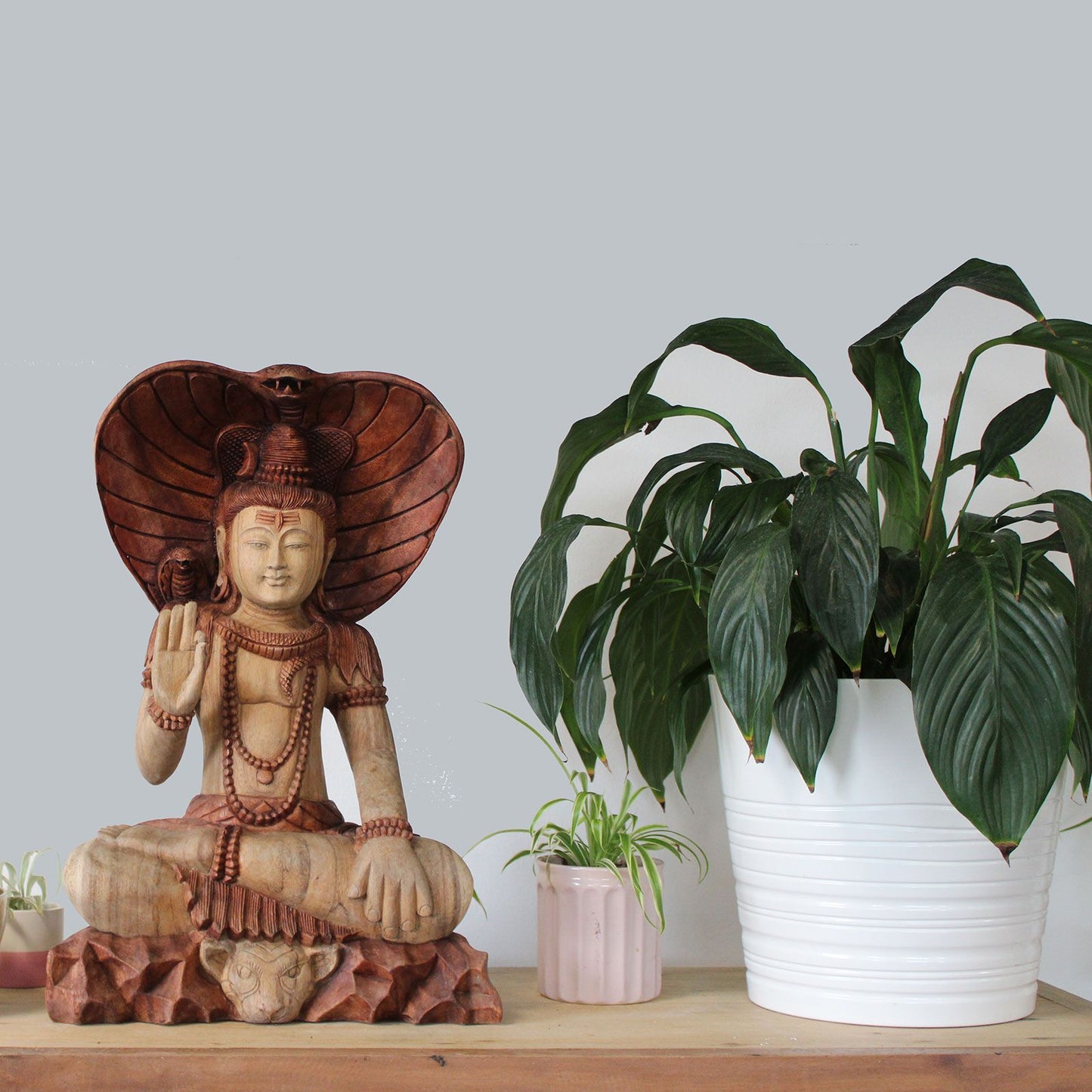 Shiva Statue mit Kobra - Handgeschnitztes Unikat aus Suarholz, 50 cm
