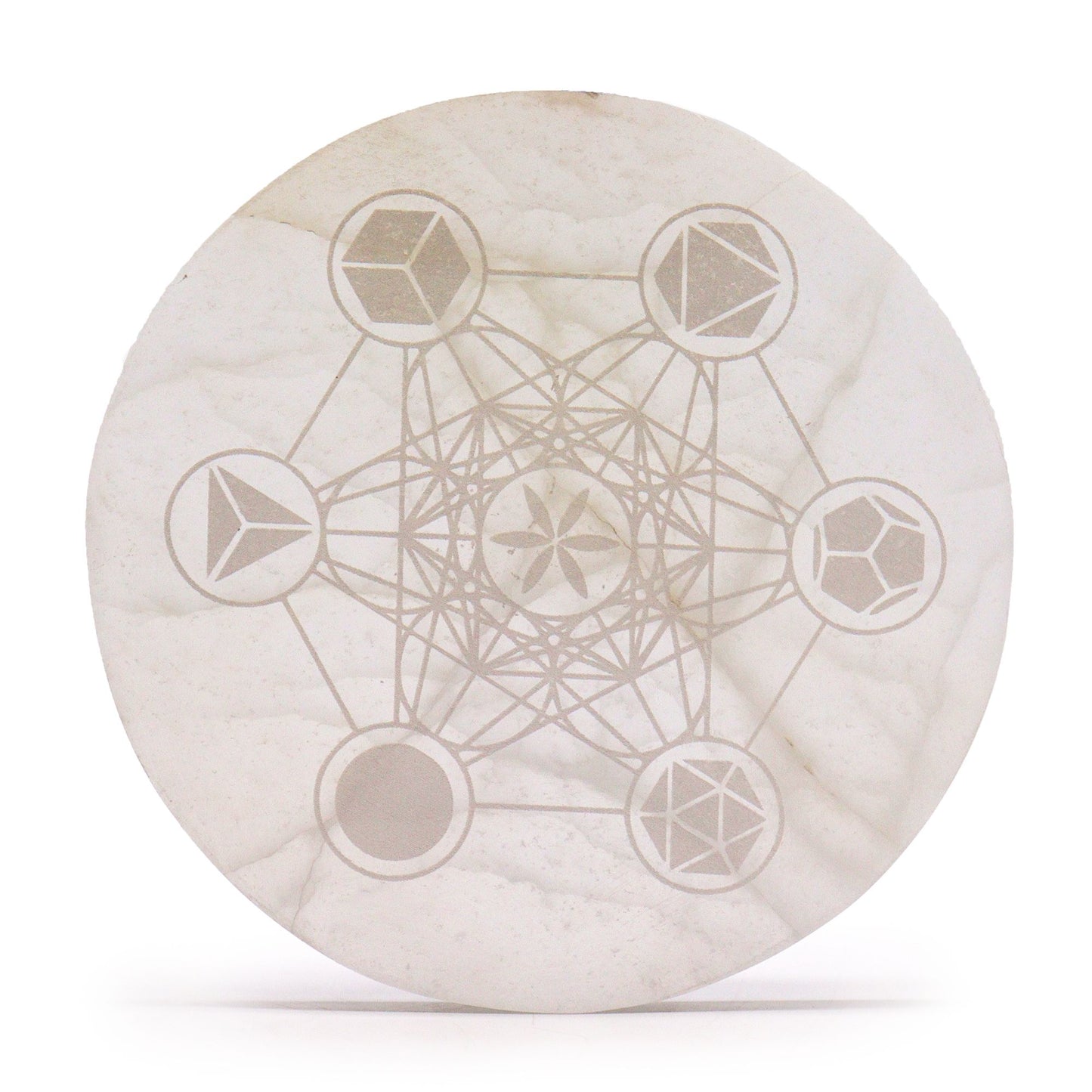 Selenit-Ladeplatte 'Heilige Geometrie' – 18 cm handgeschnitzt