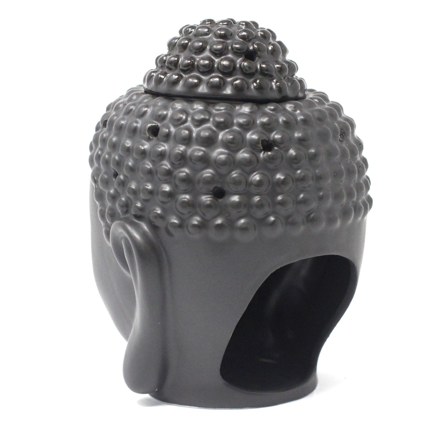 Keramik-Duftölbrenner 'Buddha-Kopf' in Tiefschwarz