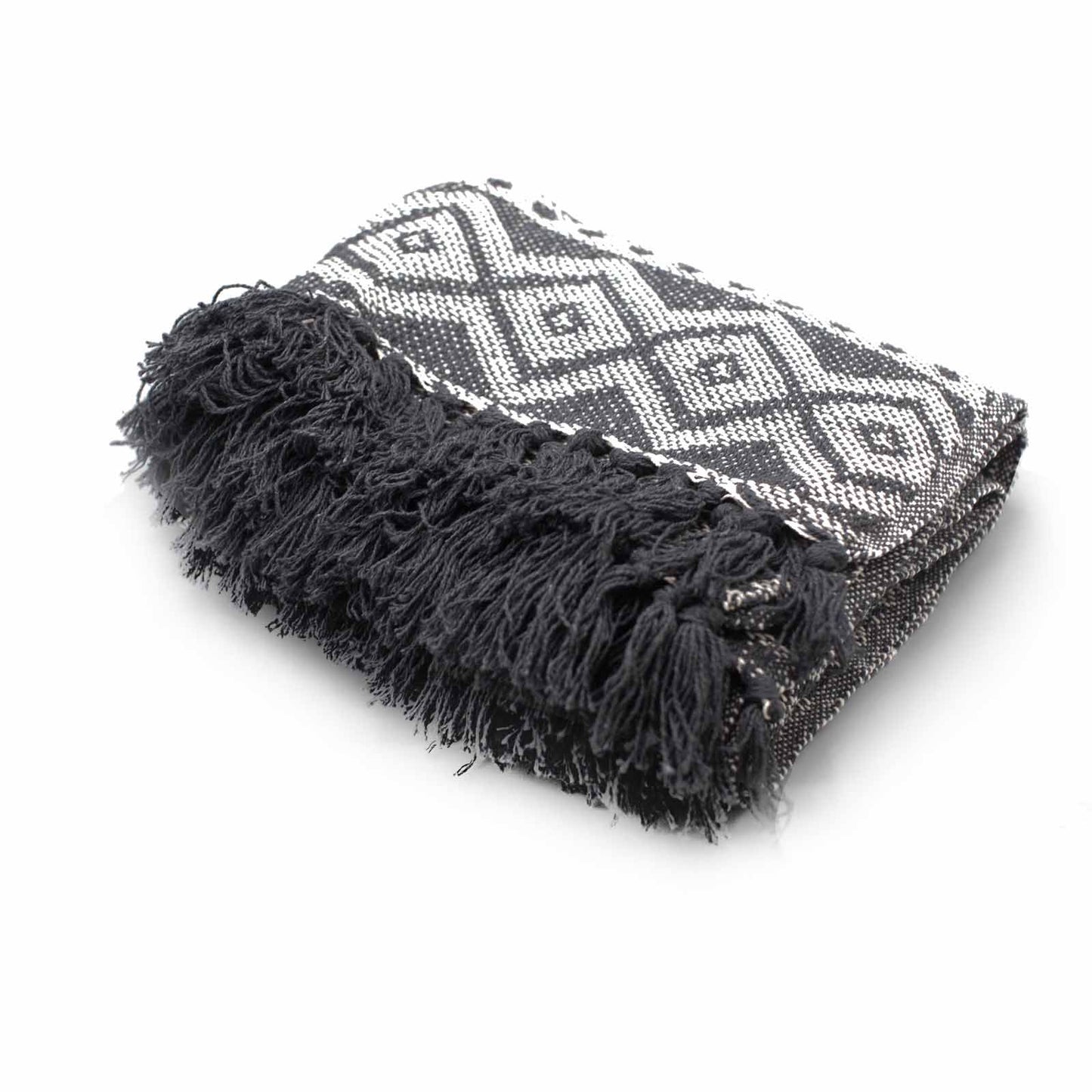 Graue Wohndecke mit geometrischem Muster – 125 x 150 cm aus Baumwolle