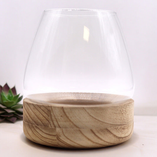 Großes Glas-Terrarium auf massivem Tung-Holz - 17x19 cm