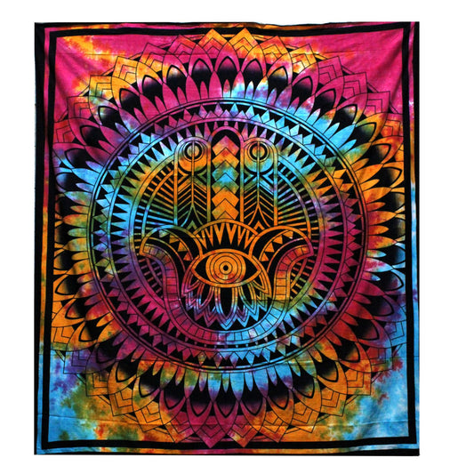Hamsa Baumwolltagesdecke & Wandbehang – Handgefertigte Doppeldecke in leuchtenden Farben