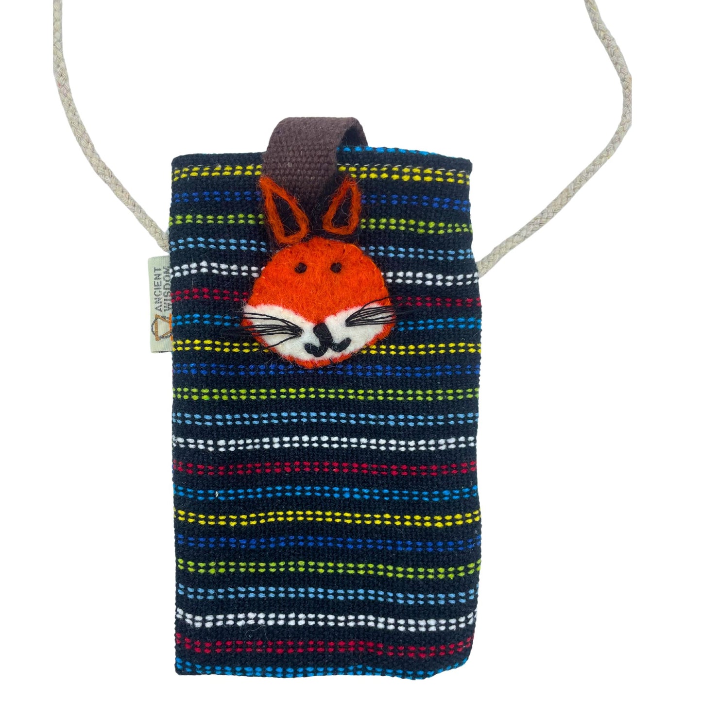 Handyhaltertasche mit Fuchs-Applikation – Fröhliches Streifendesign aus Baumwolle