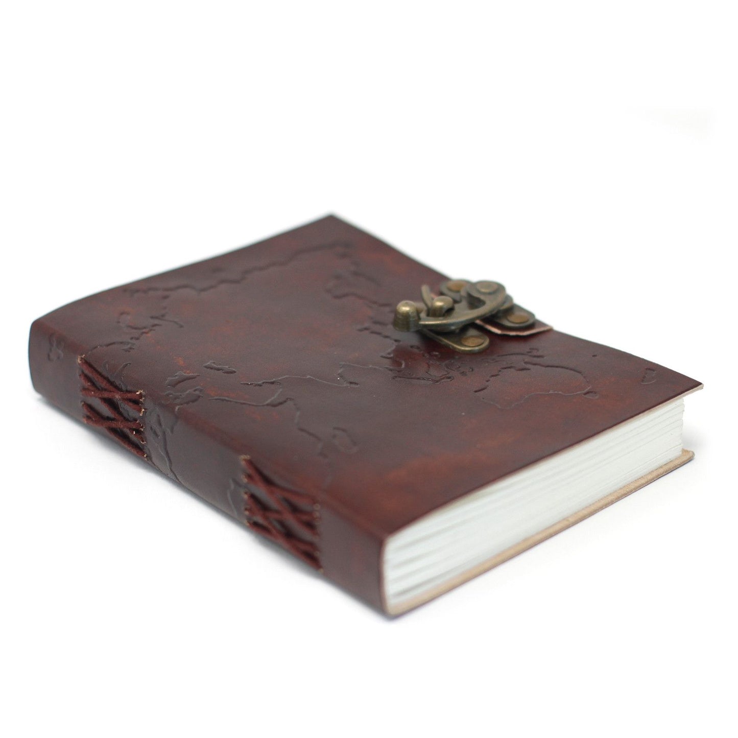 Handgefertigtes Ledernotizbuch mit Weltkarte & Stickerei – 18x13 cm