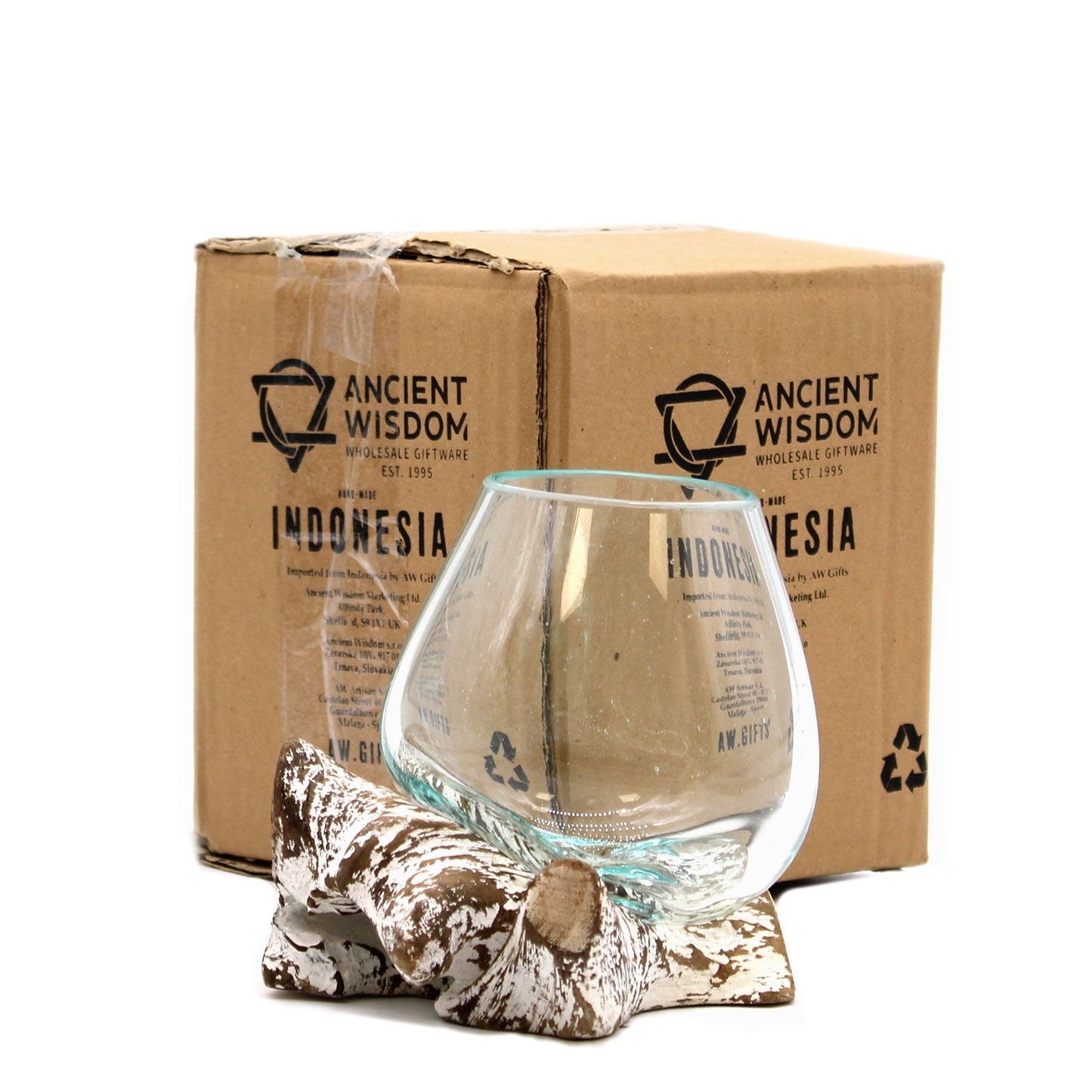 Glas-Holz-Schale Medium - Handgefertigtes Unikat aus Bali