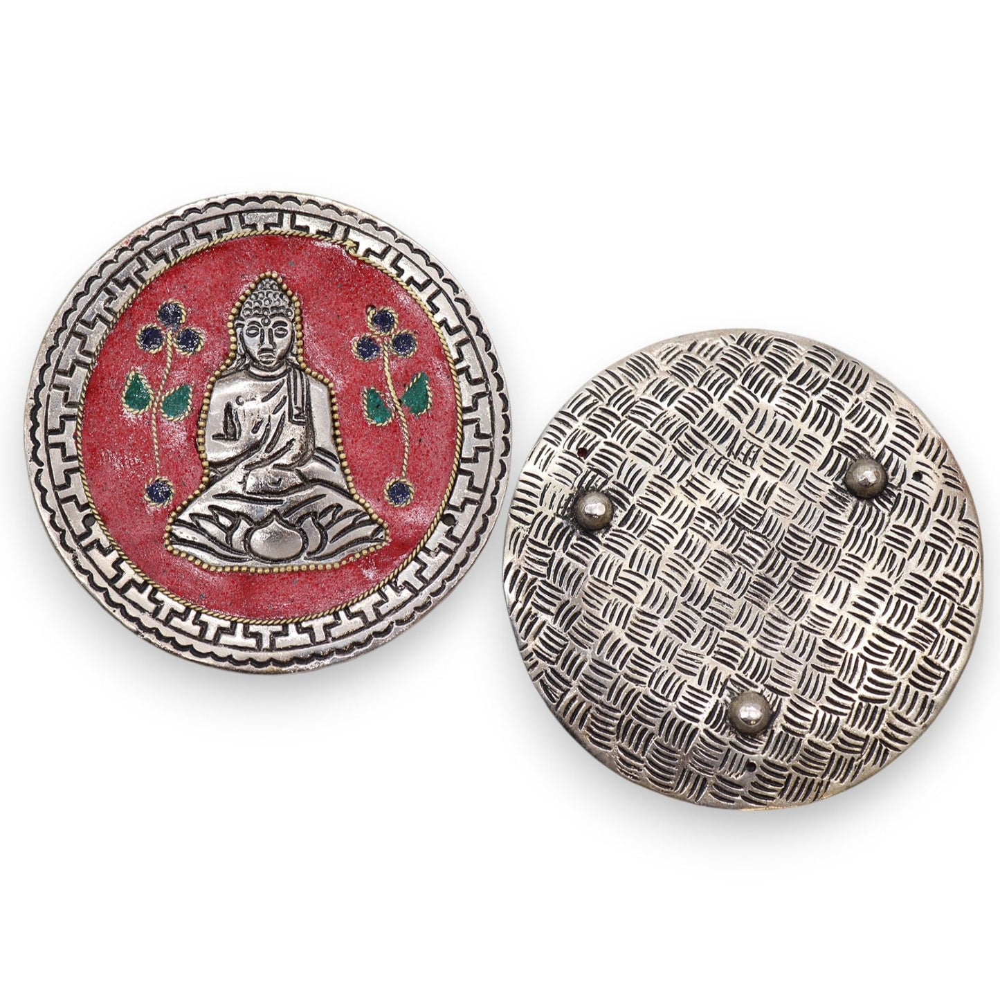 Räucherstäbchenhalter 'Red Buddha' – 10 cm aus poliertem Aluminium