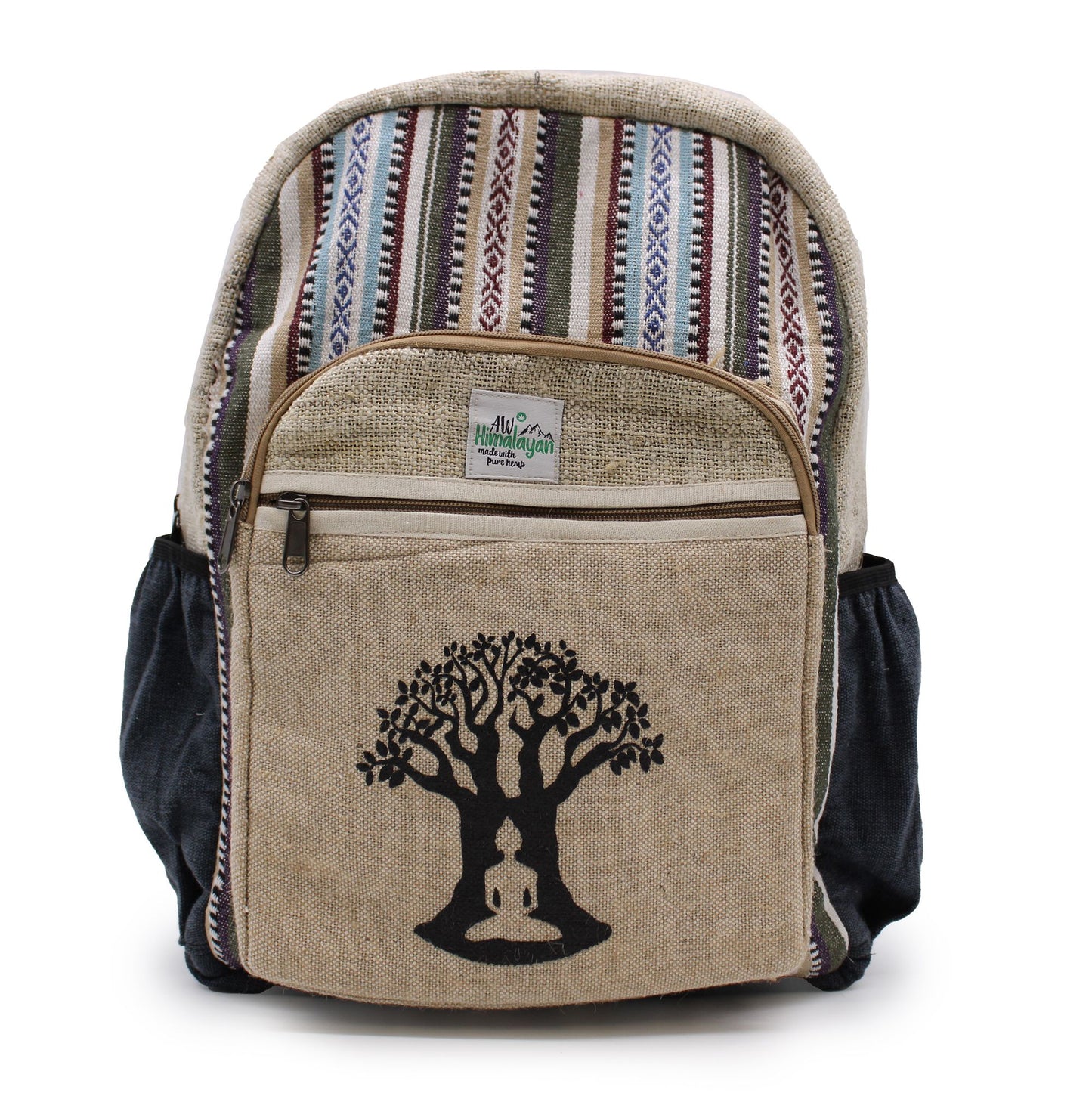 Großer Rucksack aus Hanf-Baumwolle mit Bodhi-Baum Muster – Leicht & Organisiert
