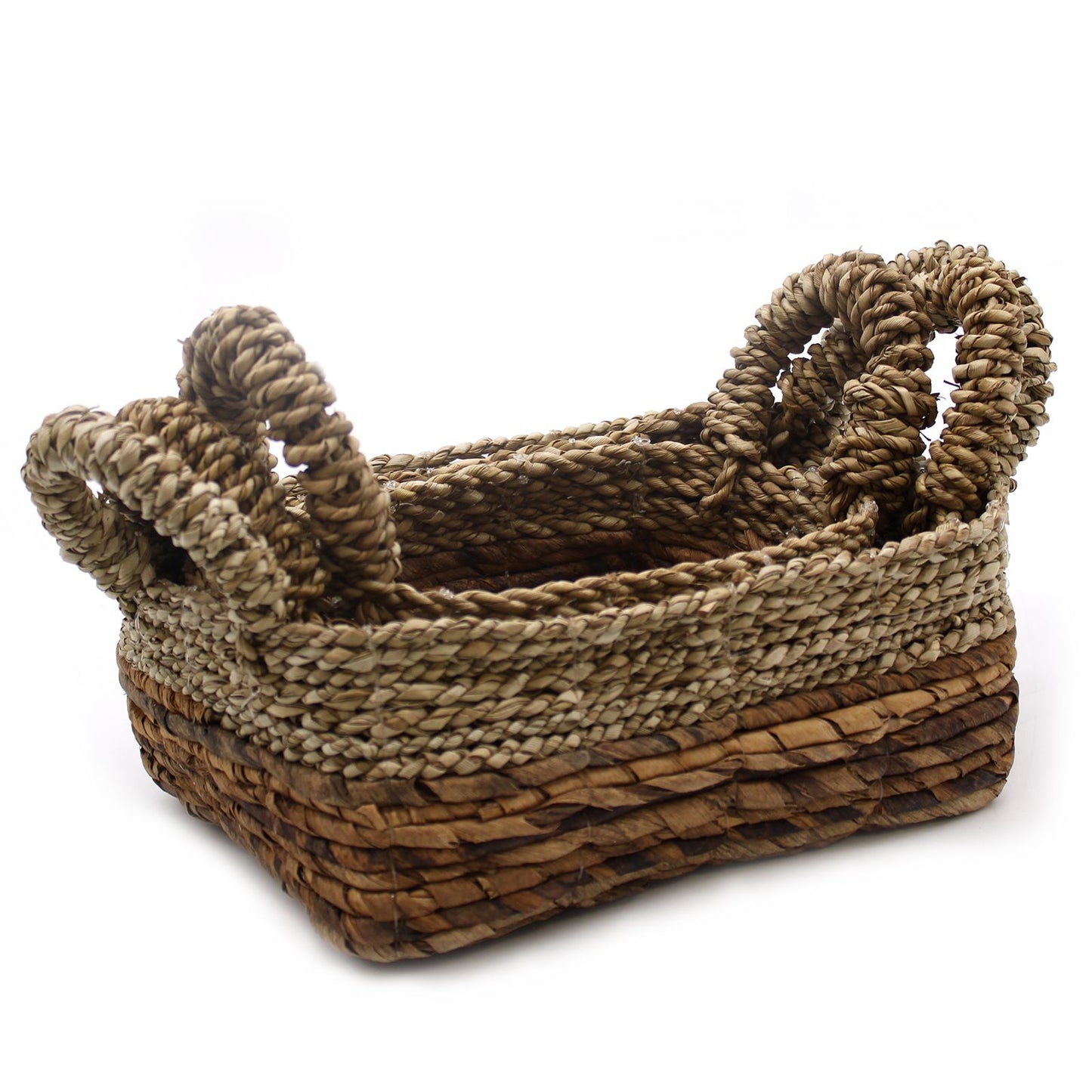 Set mit 3 quadratischen Körben aus Bananenblatt & Seegras – Handgeflochten, 27x21x18 cm
