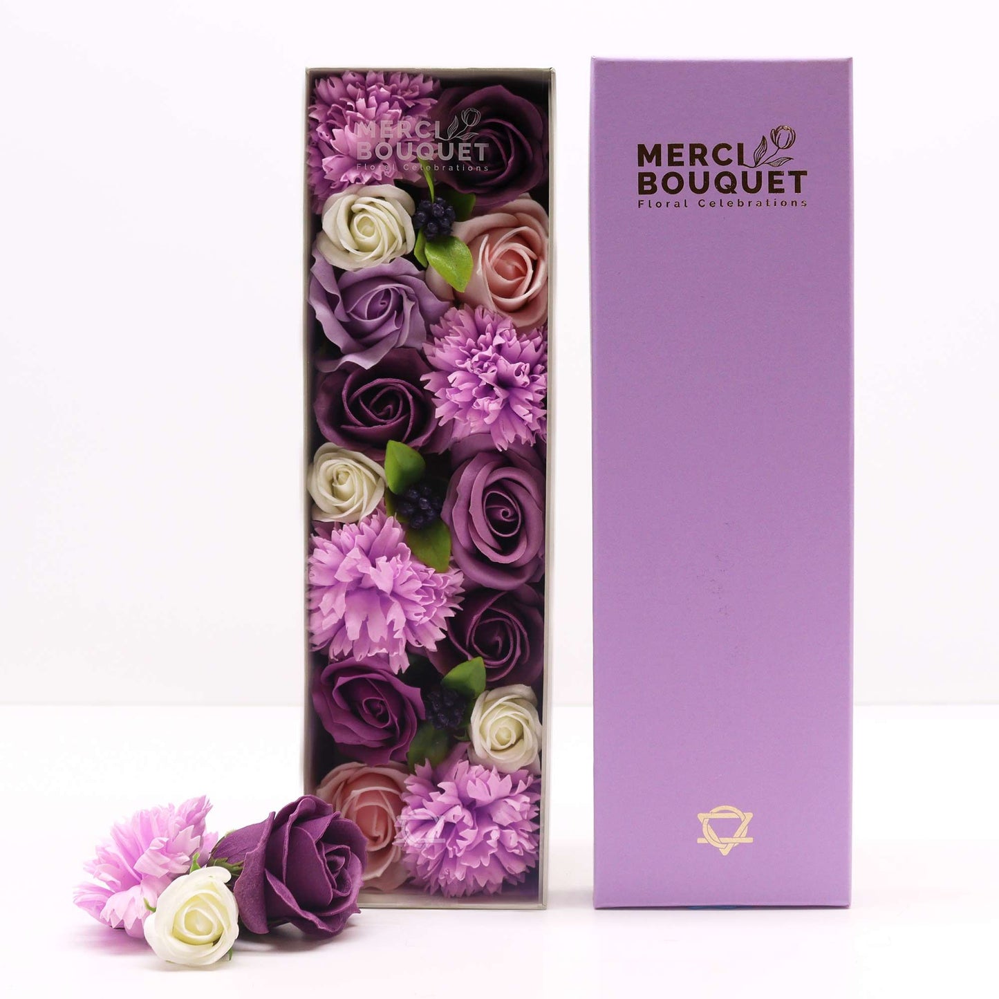 Seifenblumen Geschenkbox 'Lavendelrose & Nelke' – Zeitloses Arrangement