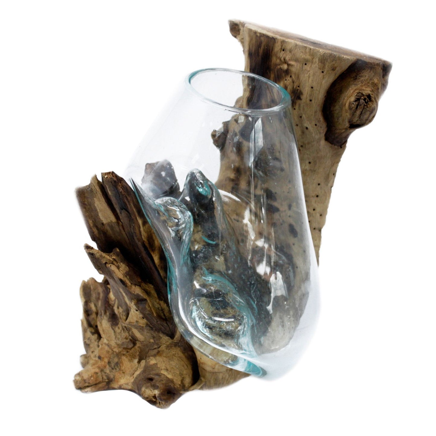 Hängende Glasschale aus Bali - Einzigartiges Unikat aus recyceltem Glas & Gamal-Holz