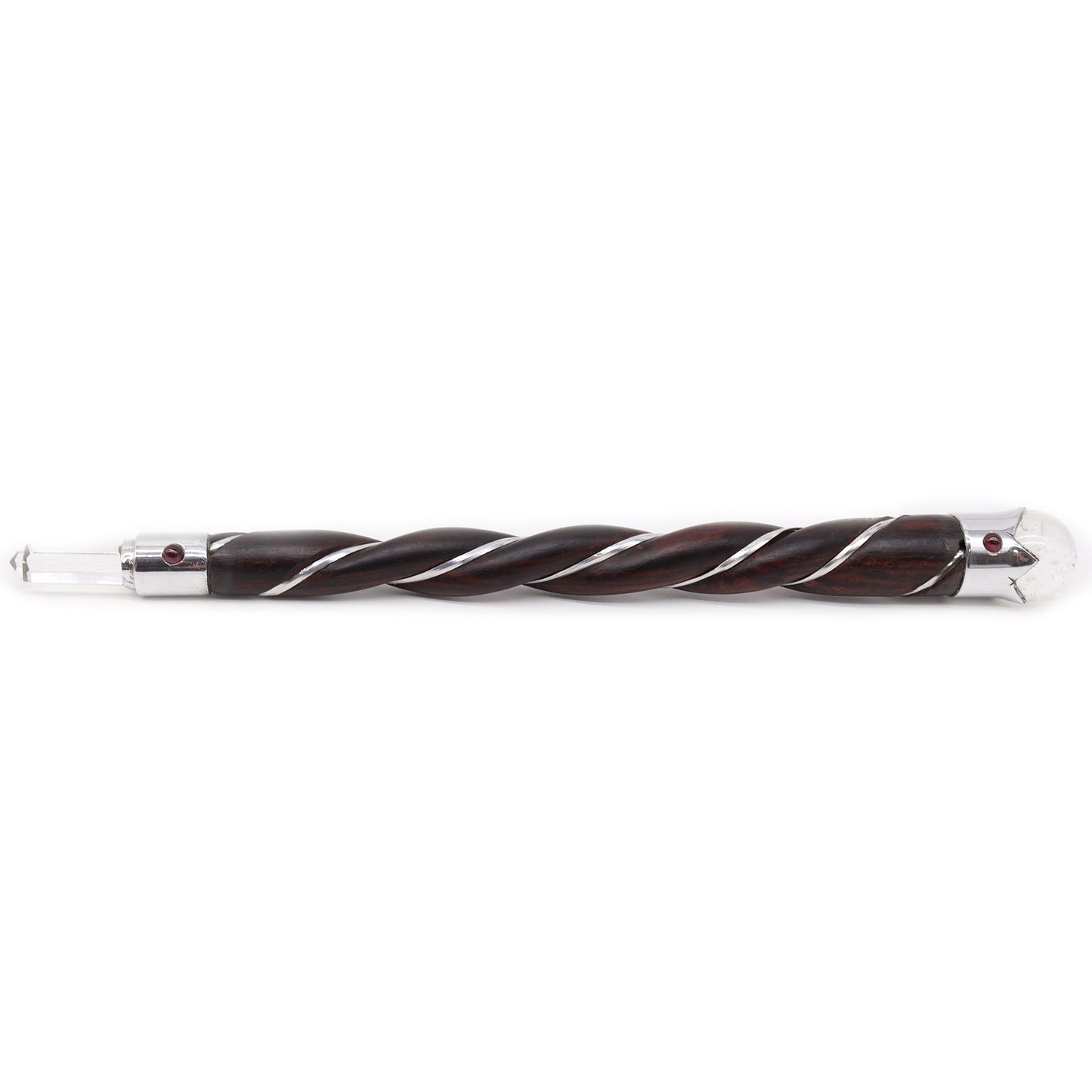 Handgefertigter Energie-Stab aus Holz & Bergkristall – Verdrehte Form