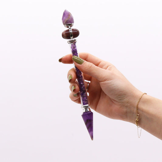 Handgefertigter Zauberstab aus Amethyst mit Shiva Lingam – Für Meditation & Energiearbeit