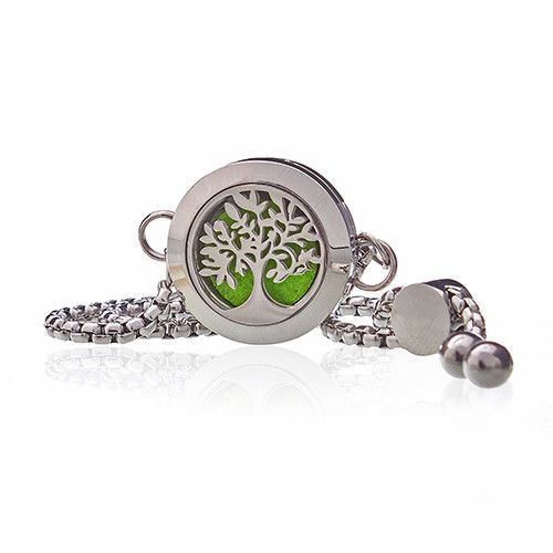 Lebensbaum Aromatherapie Armband – 20mm Medaillon aus Edelstahl