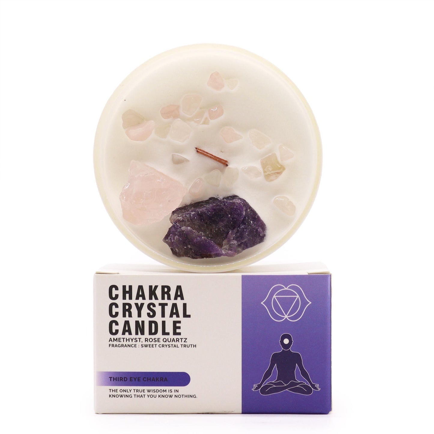 Chakra-Kerze Drittes Auge – Amethyst & Rosenquarz für innere Weisheit