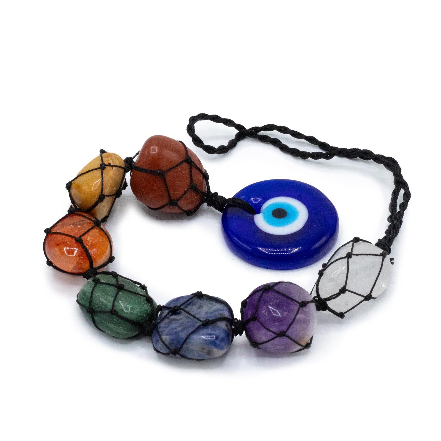 Chakra-Anhänger mit Schutzsymbol – 7 Edelsteine & Böses Auge