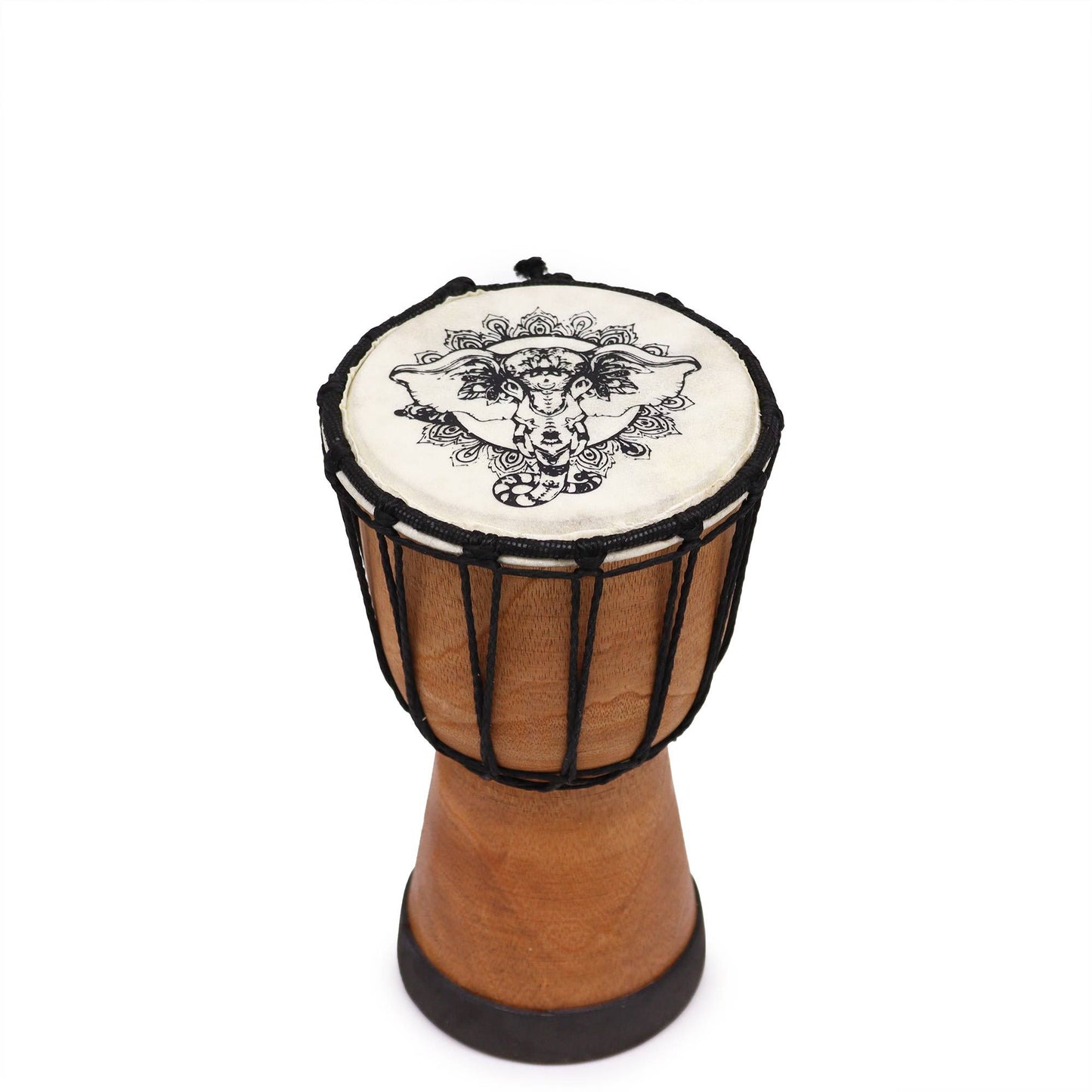 Handgeschnitzte Djembe-Trommel mit Elefantenmotiv – 20 cm