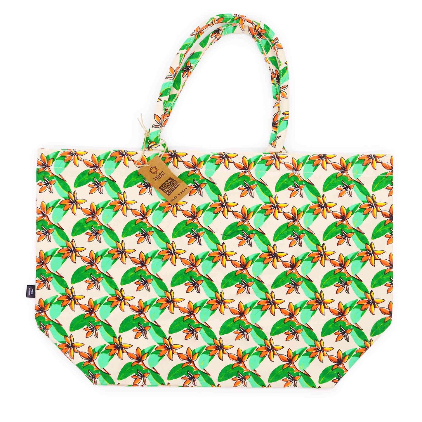 Große Baumwolltasche 'Frangipani' – Leuchtendes Blütenmuster