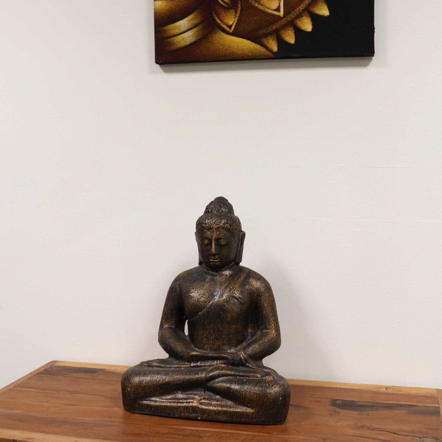 Buddha-Statue in Antikgold - 50 cm Handarbeit aus Faserzement