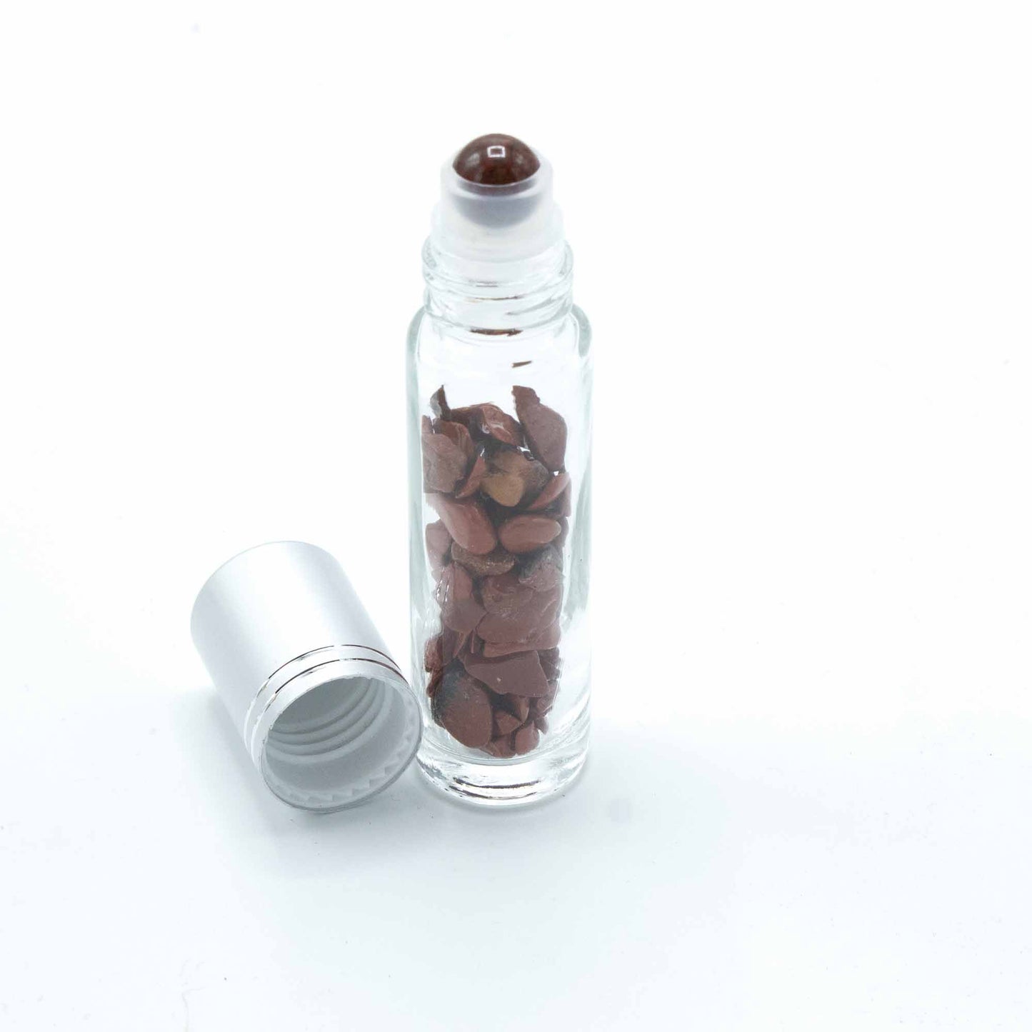 Roll-On Flakon mit Roter Jaspis Kugel – 5 ml, Silberkappe