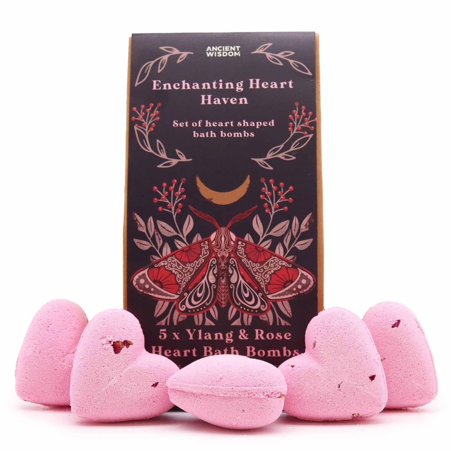 Herz-Badebomben Set Ylang & Rose – 5 Stück im Geschenk-Etui