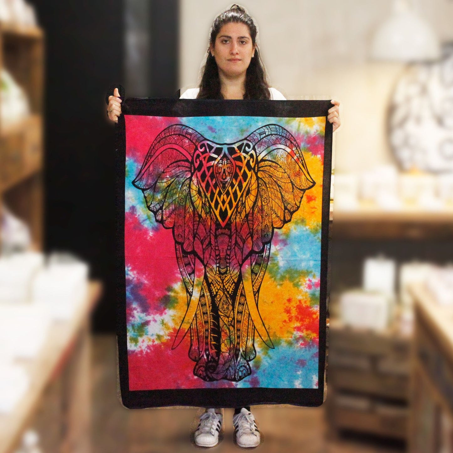 Indisches Baumwoll-Wandtuch mit Elefanten-Motiv – Handgefertigte Wandkunst