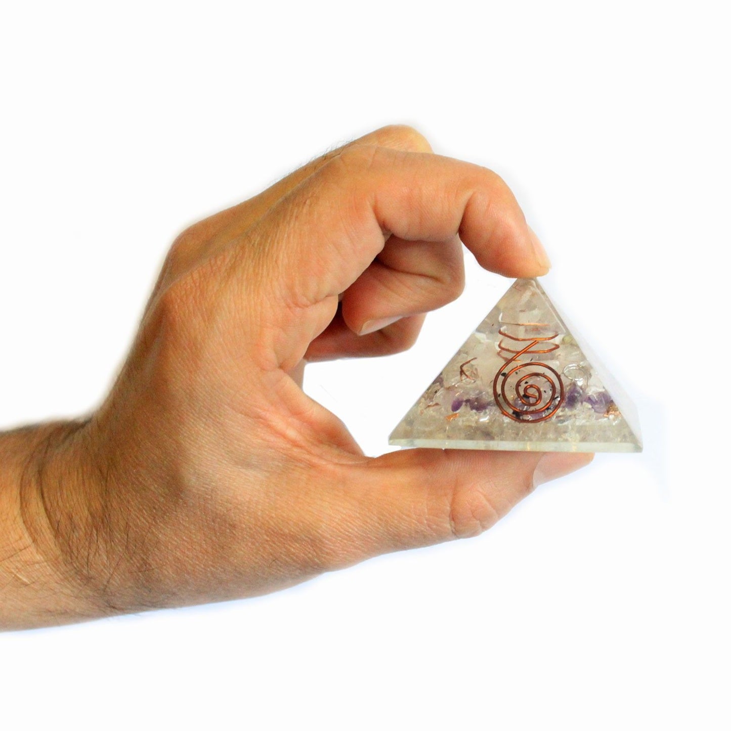 Handgefertigte Orgonit-Pyramide mit Edelsteinen & Kupfer – 5,5 cm