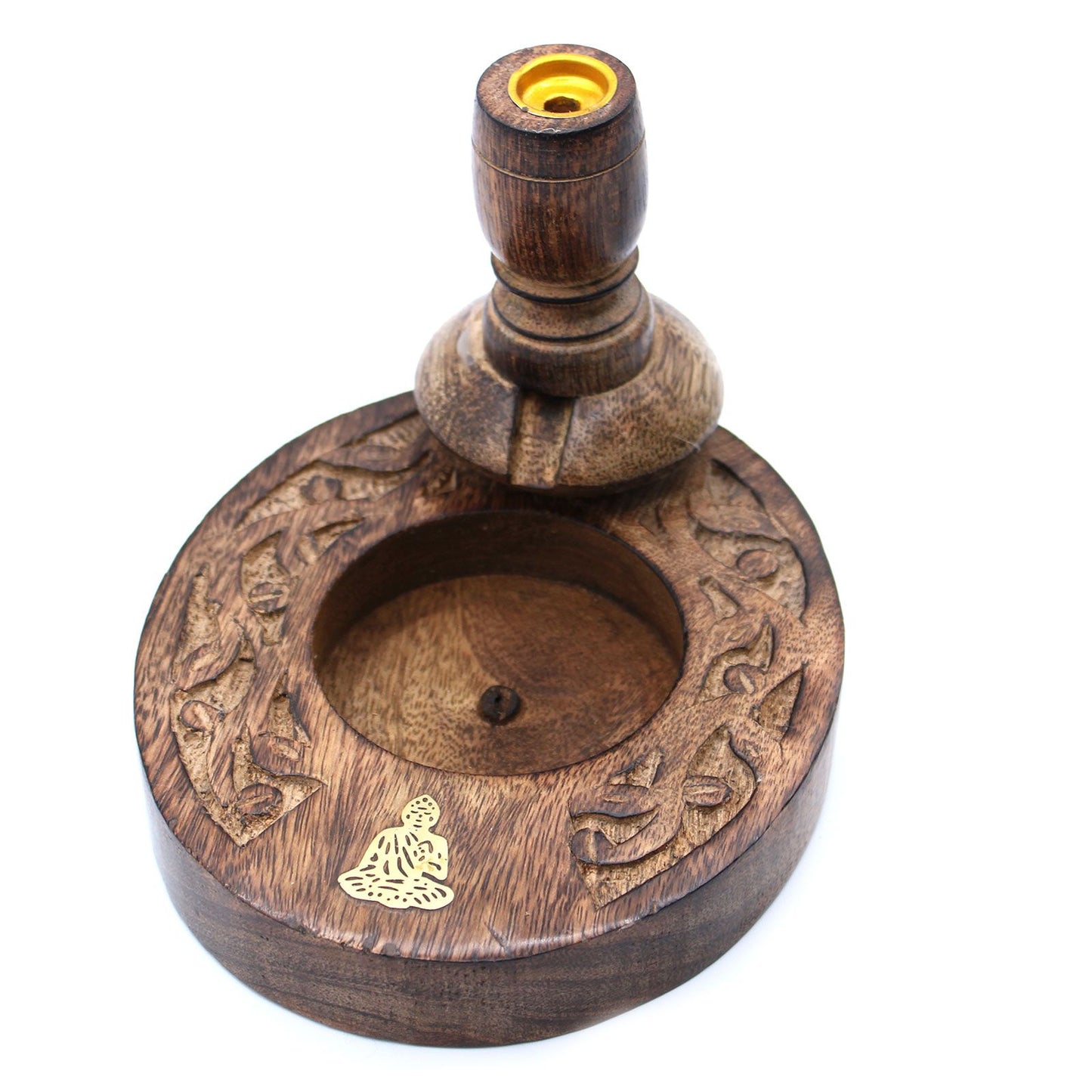 Räuchergefäß aus Mangoholz mit Buddha-Applikation - Rücksog-Effekt