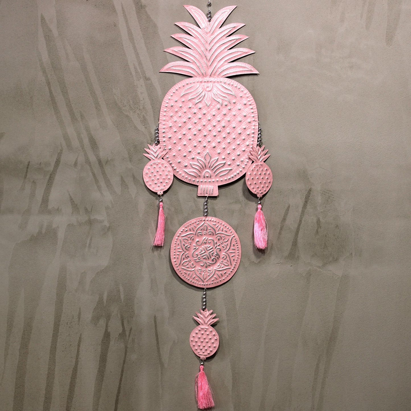 Bali Wandmobile Ananas - Handbemaltes Aluminium mit Perlen