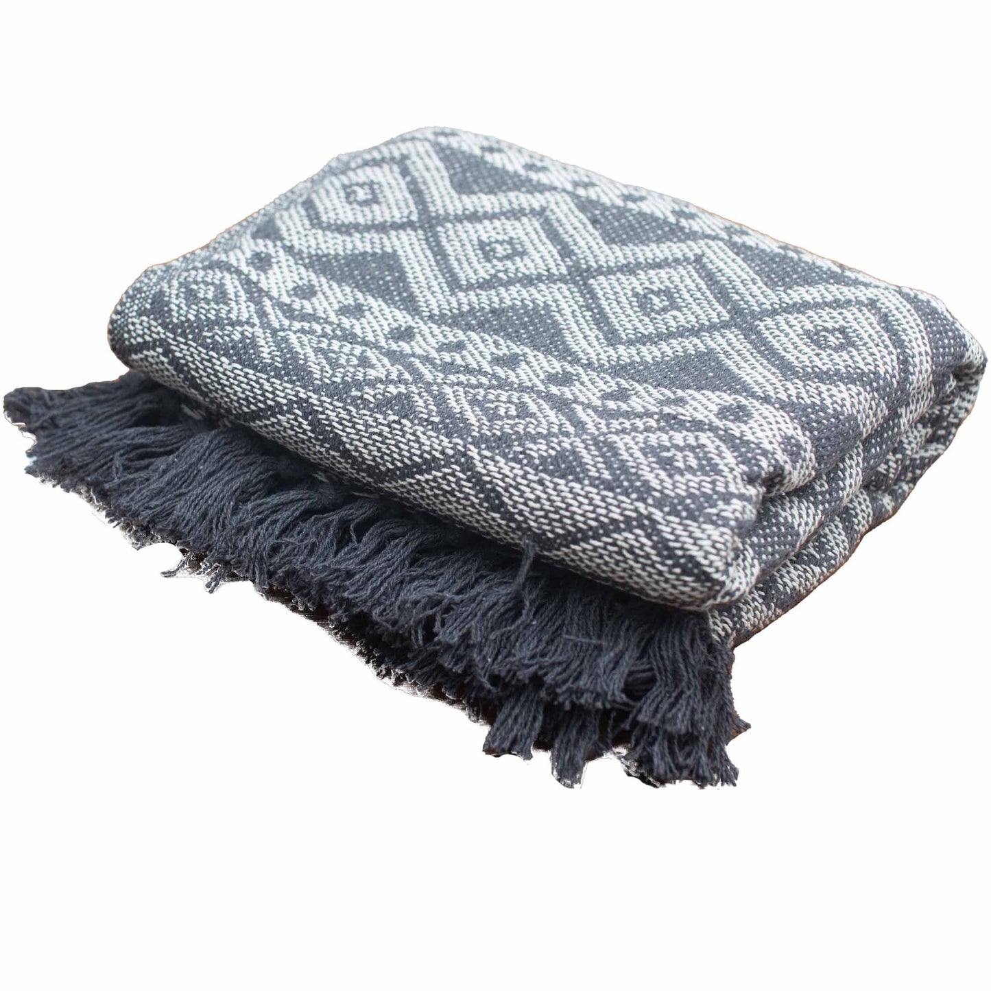 Graue Wohndecke mit geometrischem Muster – 125 x 150 cm aus Baumwolle