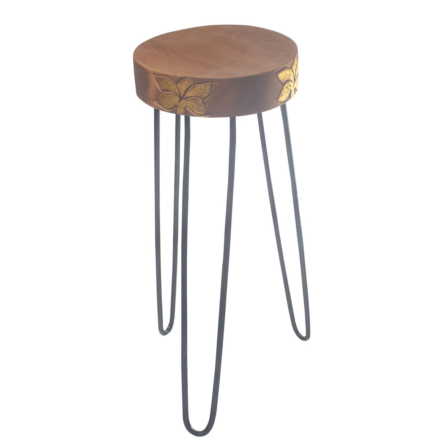 Pflanzenständer aus Albasia-Holz mit Goldakzent – Vintage Design